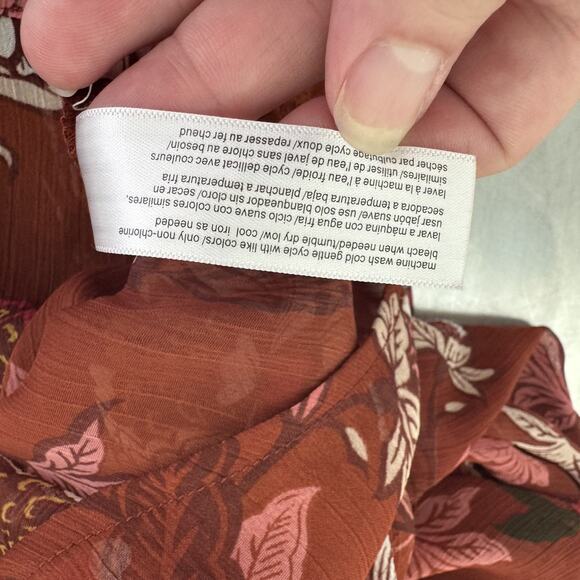 Eloquii Elements Blouse Womens 20 Brown Floral Ruffle Sheer Long Sleeve Boho Top - Picture 6 of 10